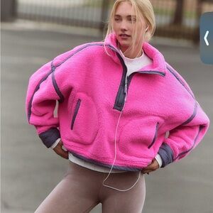 Nwt Free People Mountain High neon pink fuchsia flirt combo fleece 1/2 zip small